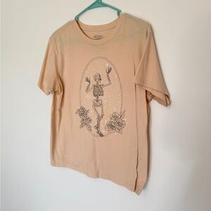 Graphic Tee with Skeleton & Floral Print – XL